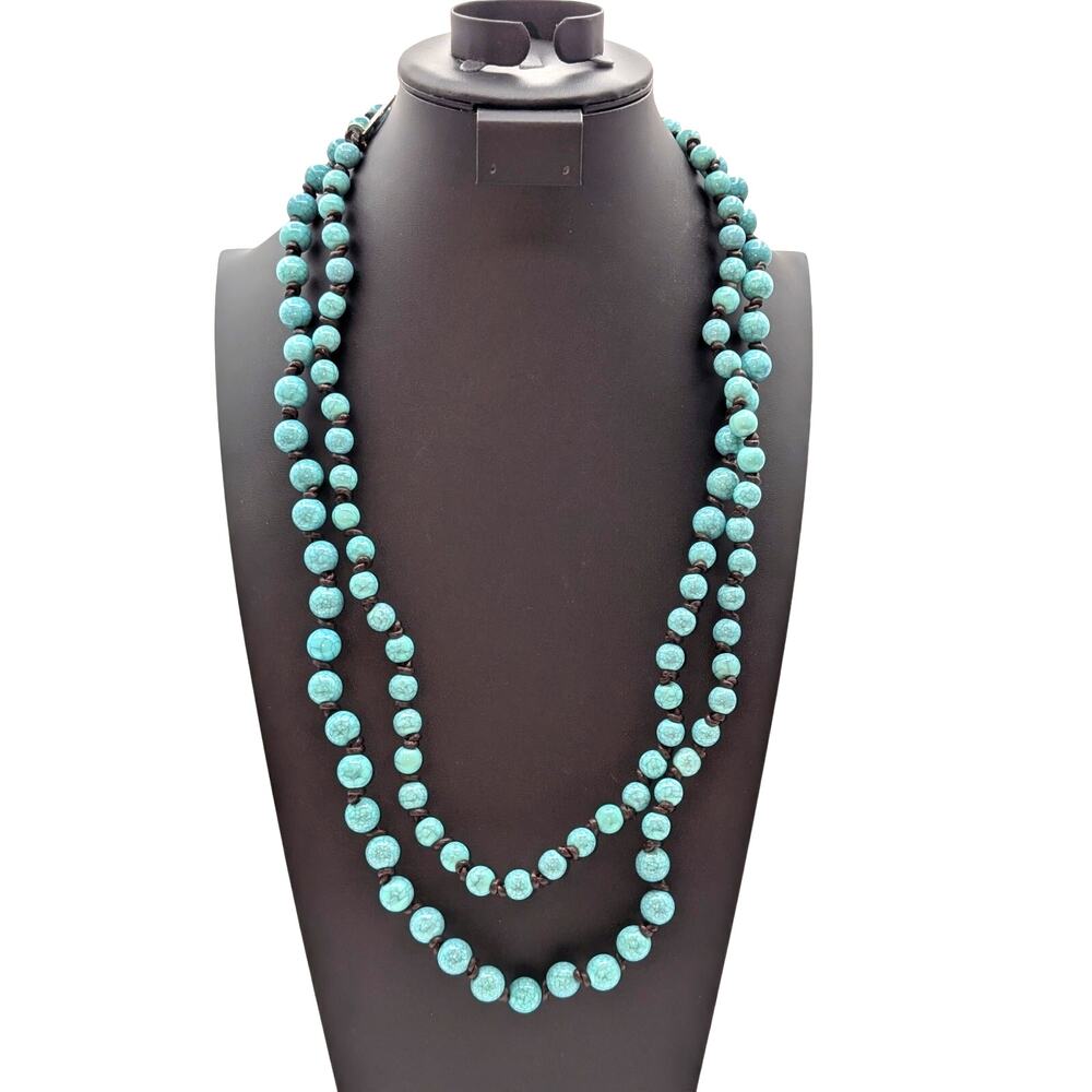 Plunder Design Faux Turquoise Acrylic Bead Knotted Long Strand 60" Necklace